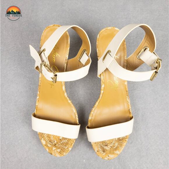 Arturo Chiang White Nude Wedge Summer Sandals Ankle Strap Neutral Women's Size 8 - Picture 5 of 12